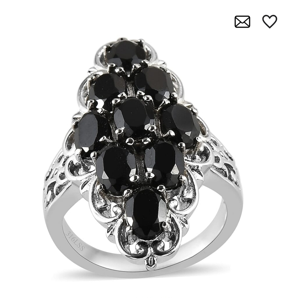 🆕️Thai Black Spinel Elongated Ring in Stainless Steel 5.50 ctw